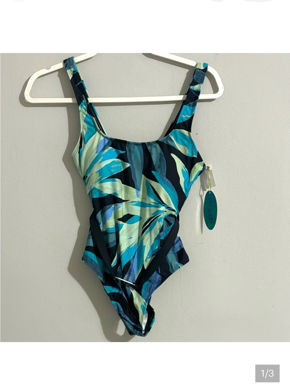Women’s Tropical Leaf Navy & Teal One-Piece Swimsuit
